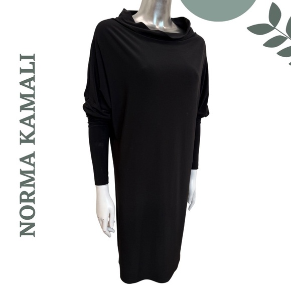Norma Kamali Black Cowl Neck Cocoon Sleeve Midi Dress | Size Small - Picture 3 of 6